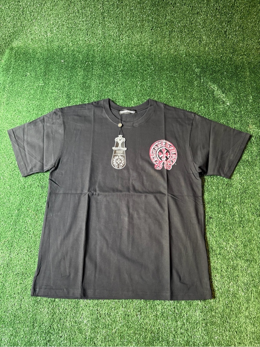 Black Short-Sleeve Men's Graphic Tee with Pink Accent